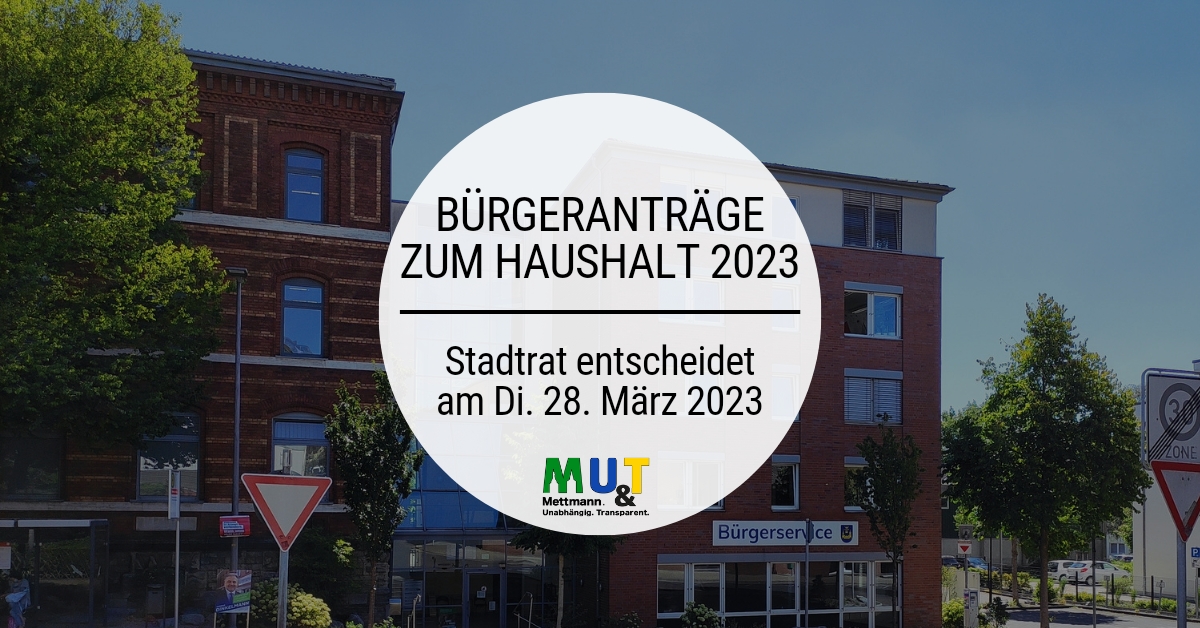 Bürgerbeteiligung zum Haushalt 2023 in Mettmann